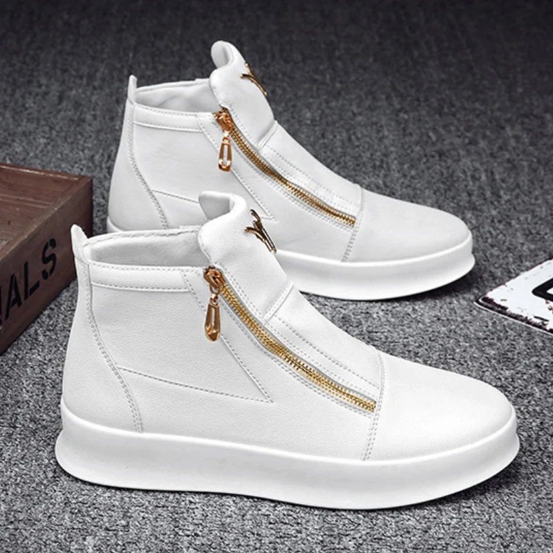 High Top Casual Shoes Platform Men's Sneakers Fashion Zipper Ankle Boots Leather Outdoor Shoe Non Slip Comfortable Shoes for Men