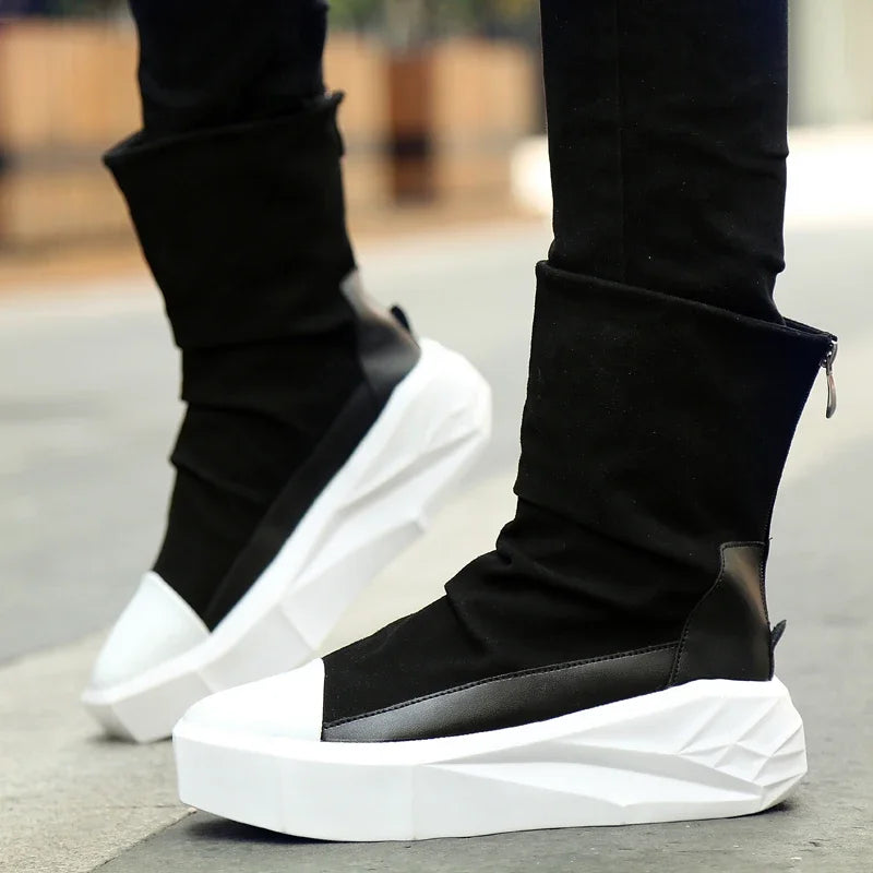 High Top 2025 Autumn New Men's Casual Shoes Fashion Slip On Man Sneakers Outdoor Comfort Trend Shoe Mid-Calf Men Boots Zipper 44