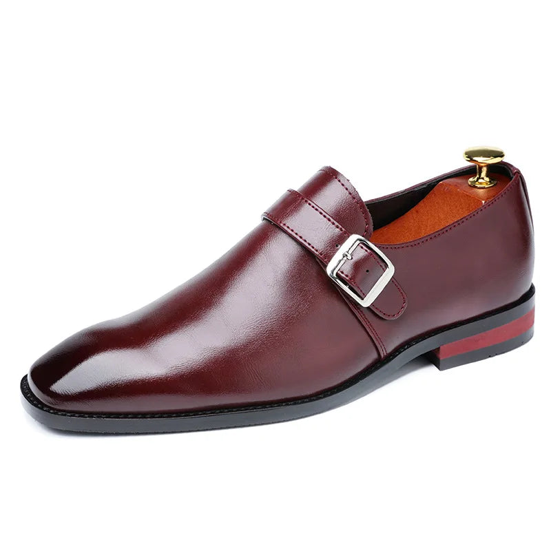 Man Retro Casual Business Shoes Microfiber Leather Square Toe Slip-on Buckle Dress Office Flats For Men Wedding Party Oxfords