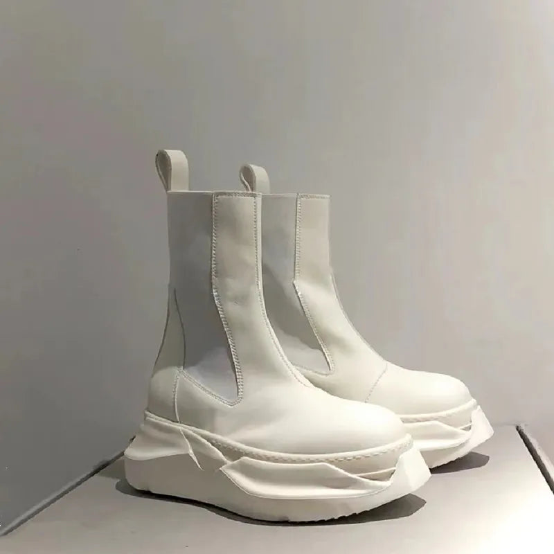Chelsea Boots Women Cow Leather Square Toe Fashion Slip On Thick Sole Block Heel Ladies Flat Shoes Winter Ankle Boots