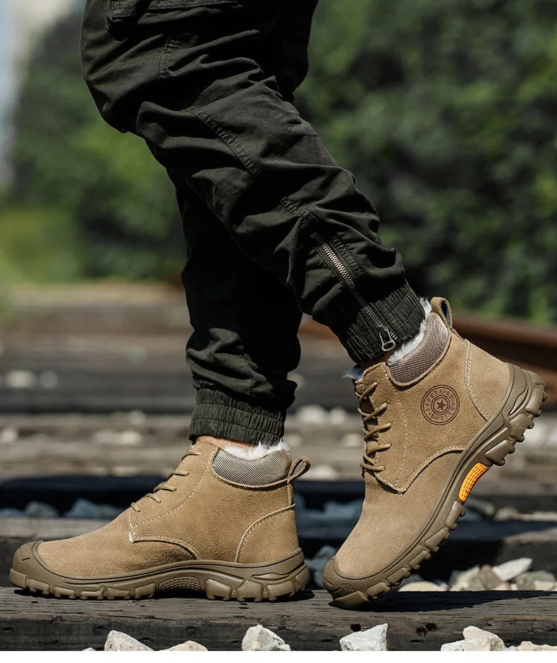 Imwete Steel Toe Work Safety Boot Men's High Top Anti Piercing Cotton Shoe Winter Thick Velvet Warm Safety Shoes Anti Smashing