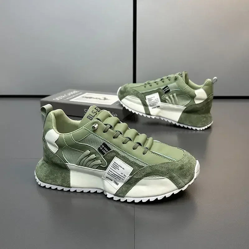 Man Sneakers Summer Mesh Moccasins Lace-up Leather Sports Four Seasons Casual Running Shoes Men's Comfortable Forrest Gump Shoe
