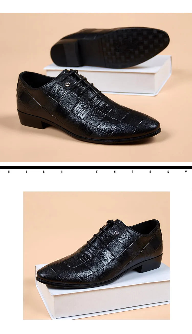 Men Oxford Brogue Genuine Leather Shoes Black Classic Style Wing Tip Lace up Formal Shoes Wedding Office Dress Shoes Men