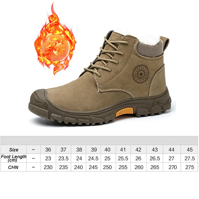 Imwete Steel Toe Work Safety Boot Men's High Top Anti Piercing Cotton Shoe Winter Thick Velvet Warm Safety Shoes Anti Smashing