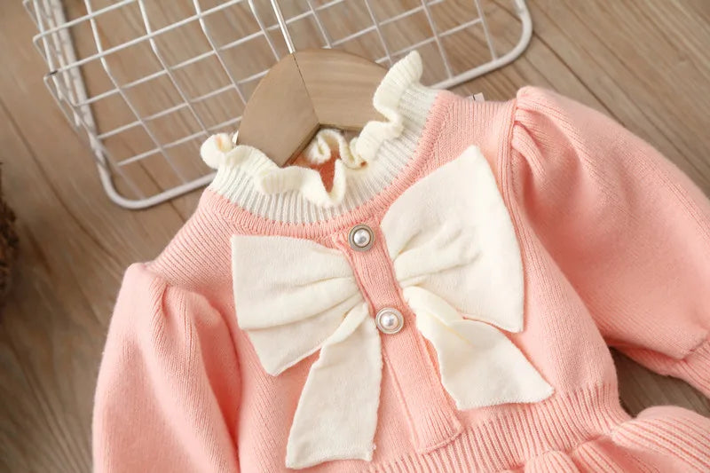 Kids Dresses for Girl Woolen Dress Children Knitted Jumpsuit Bow  Fashion Long Dress Baby Girl Dress Summer Dresses Ropa De Niña