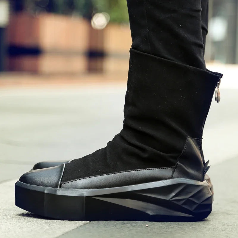 High Top 2025 Autumn New Men's Casual Shoes Fashion Slip On Man Sneakers Outdoor Comfort Trend Shoe Mid-Calf Men Boots Zipper 44