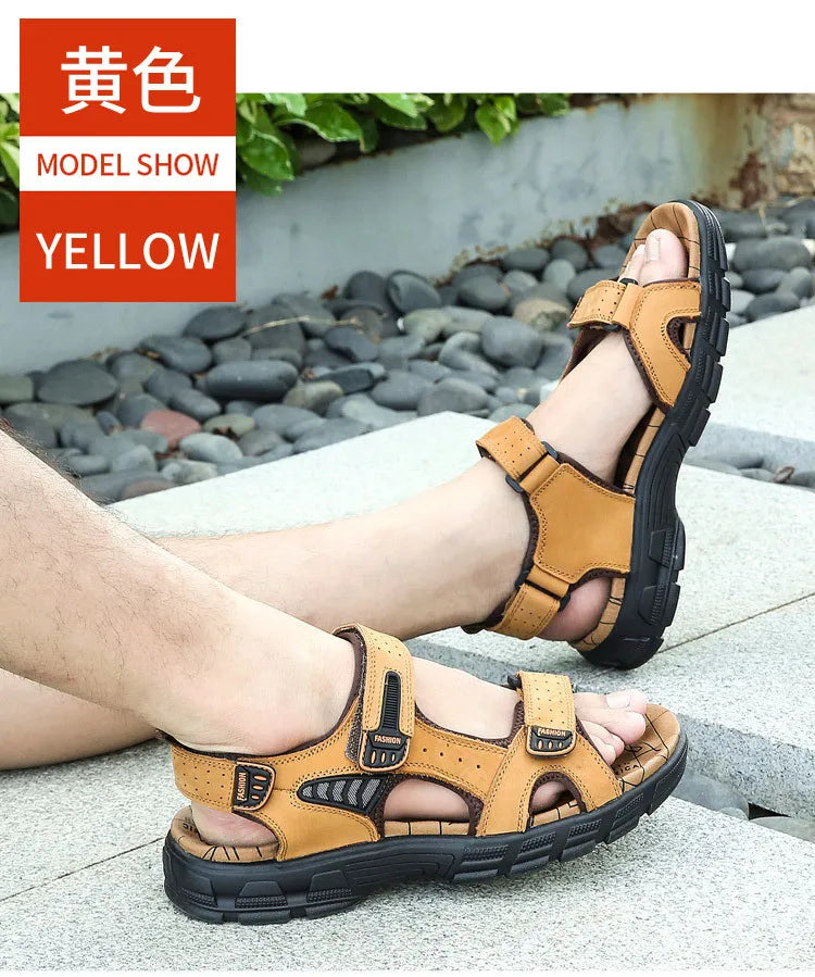Designers Men's Sandals Luxury Genuine Leather Men's Sandals   High Quality Soft Casual Sandals for Men Beach Hiking Men's Shoes