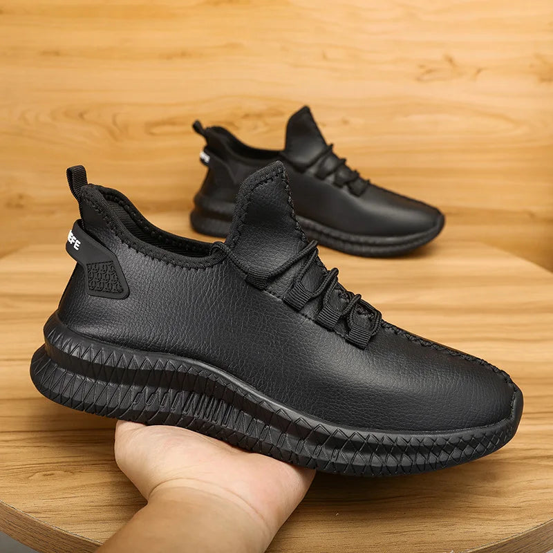 HKDQ New Men Casual Sneakers Waterproof Non Slip Outdoor Sneakers Male Artificial Leather Lace Up Low Top Lightweight Footwear