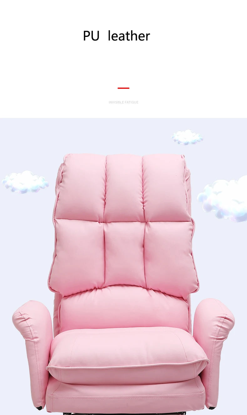 2025 New gaming chair pink office computer chair comfortable soft gamer chair PU Leather chair Rotating recliner with footrest