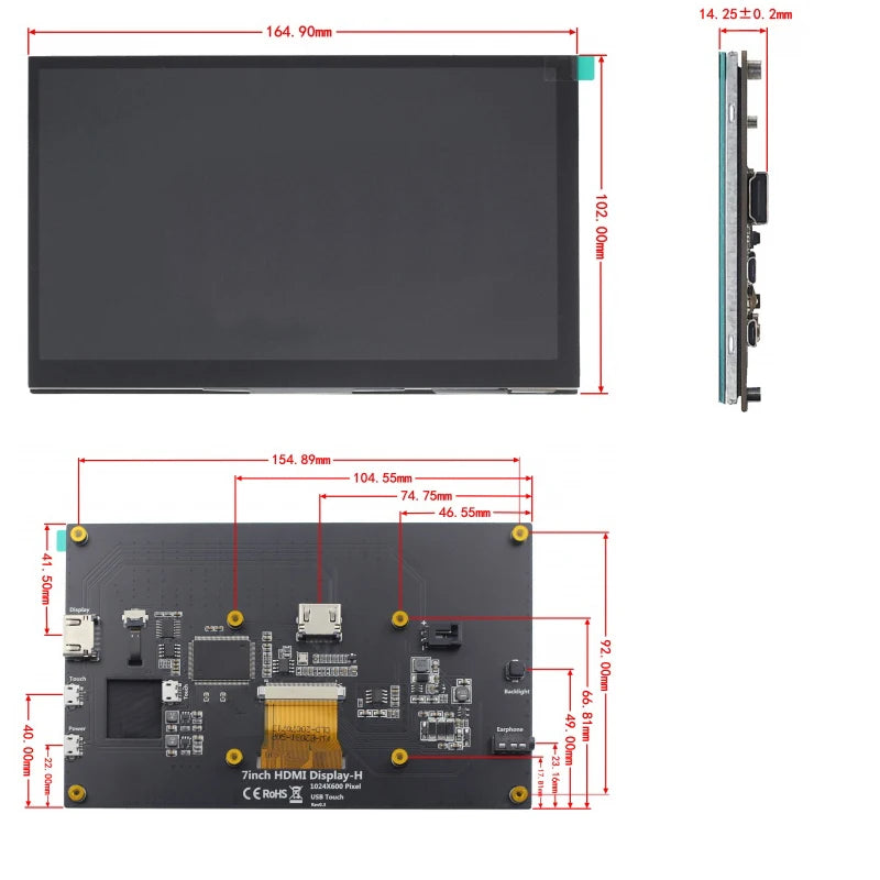 7 Inch Portable Display IPS LCD Capacitive Touch Screen 1024x600 Monitor Optional Speakers for Raspberry Pi 5 4B 3B+ Laptop PC
