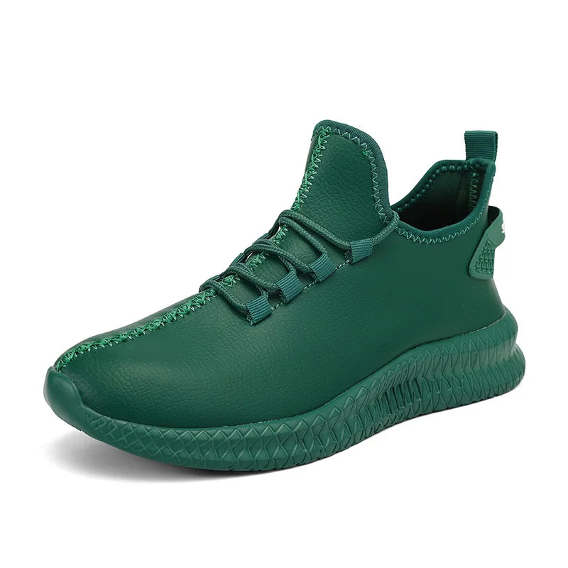 HKDQ New Men Casual Sneakers Waterproof Non Slip Outdoor Sneakers Male Artificial Leather Lace Up Low Top Lightweight Footwear