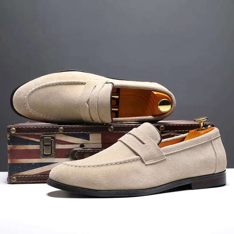 Men Suede Loafers Shoes Tassel Design Leather Casual Shoes Men's Flats Simple Slip on Male Footwear Breathable Solid Large Size