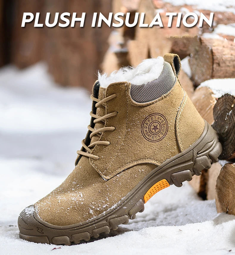 Imwete Steel Toe Work Safety Boot Men's High Top Anti Piercing Cotton Shoe Winter Thick Velvet Warm Safety Shoes Anti Smashing