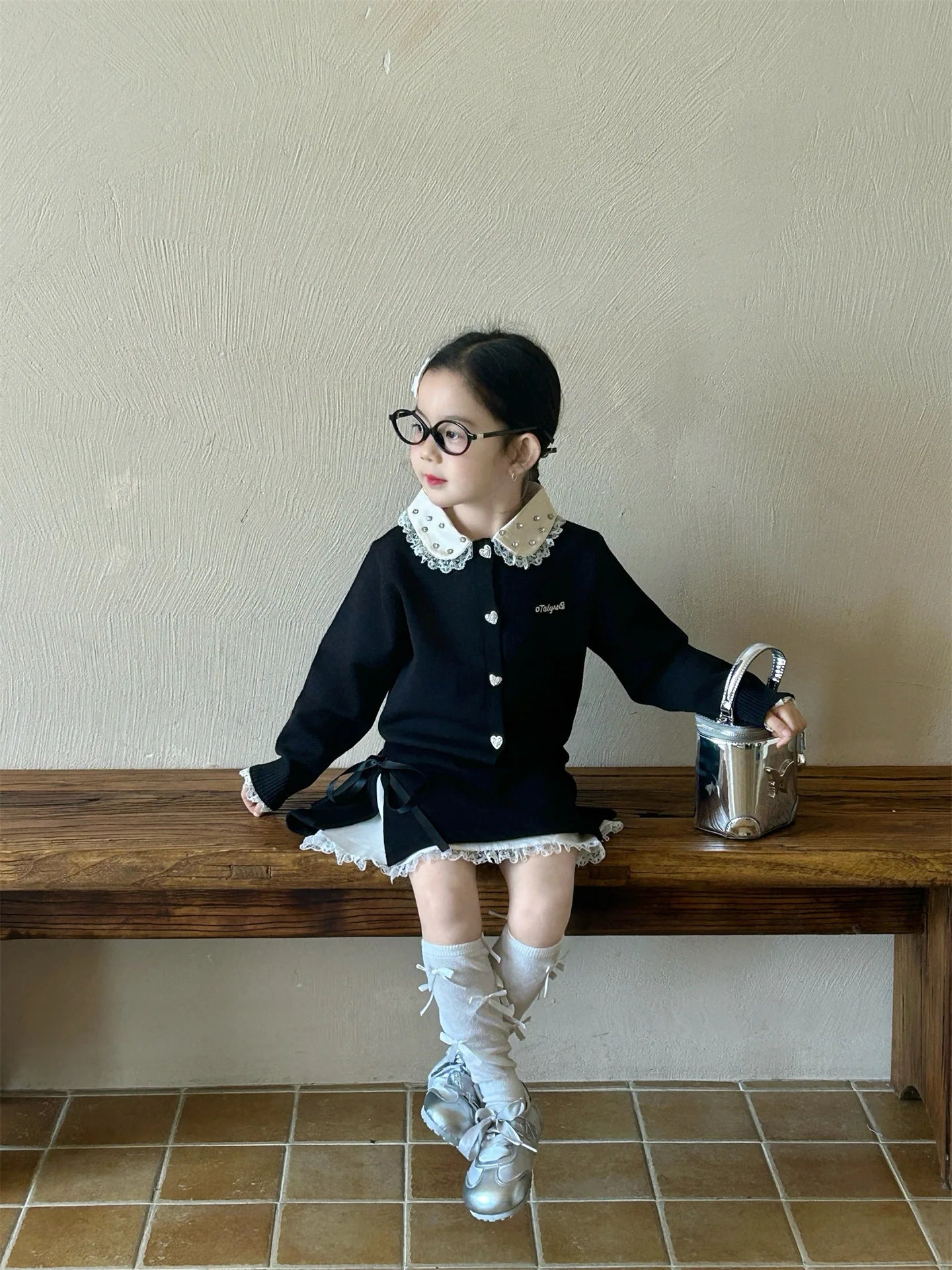 Childrens Dress 2025 Spring New Korean Fashion Girls All-match Butterfly-knot Lace Skirt Kids Clothes Girls