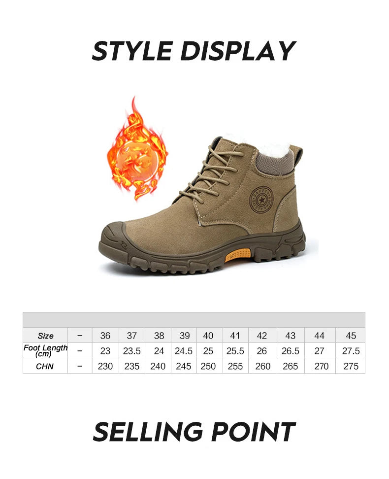 Imwete Steel Toe Work Safety Boot Men's High Top Anti Piercing Cotton Shoe Winter Thick Velvet Warm Safety Shoes Anti Smashing