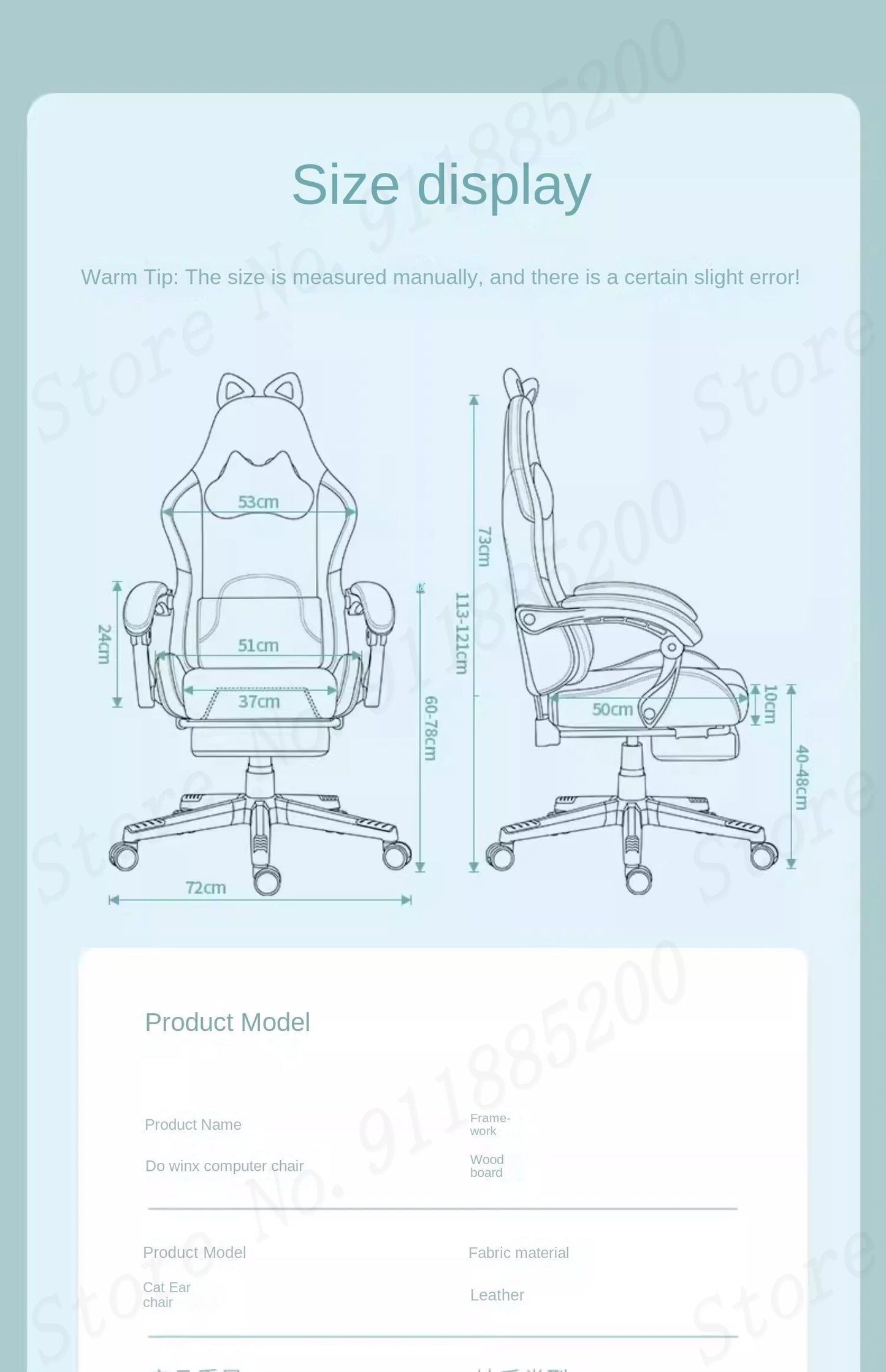 Cat-ear Computer Chair Girls Home Office Gaming Chair Comfortable Back 135° Adjustable Bedroom Student Linkage Armrest Chair