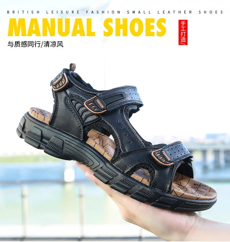 Designers Men's Sandals Luxury Genuine Leather Men's Sandals   High Quality Soft Casual Sandals for Men Beach Hiking Men's Shoes