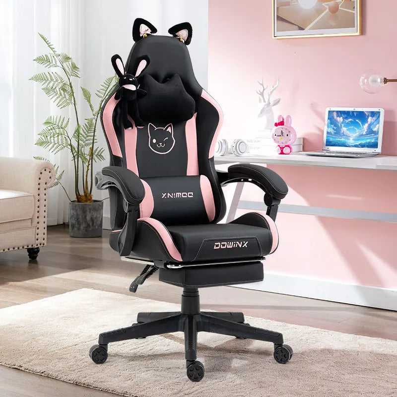 Cat-ear Computer Chair Girls Home Office Gaming Chair Comfortable Back 135° Adjustable Bedroom Student Linkage Armrest Chair