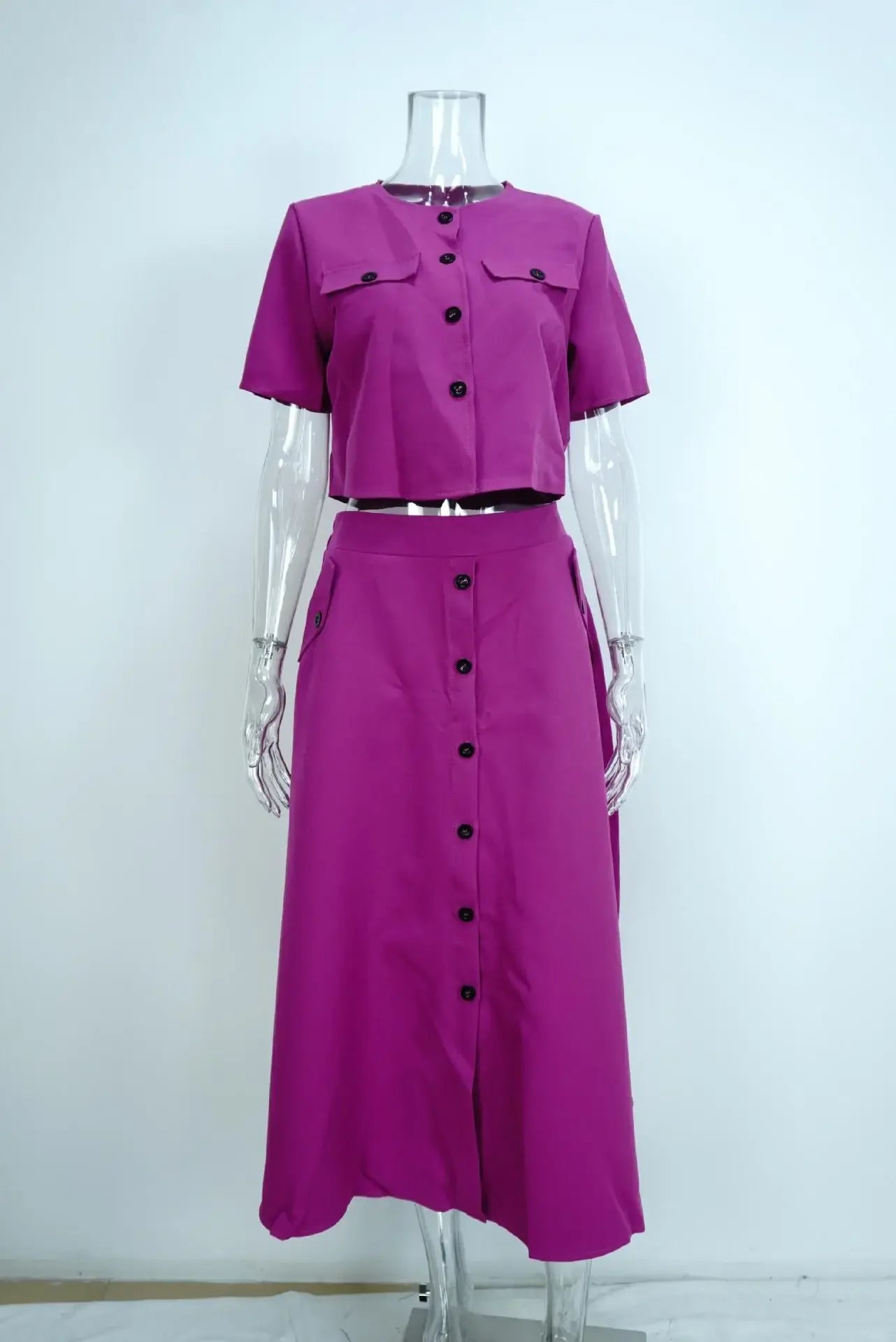 Elegant Solid Color Short Sleeve Women's Set Spring Lazy Style Fashionable Casual Skirt And Top Ensemble from Mainland China