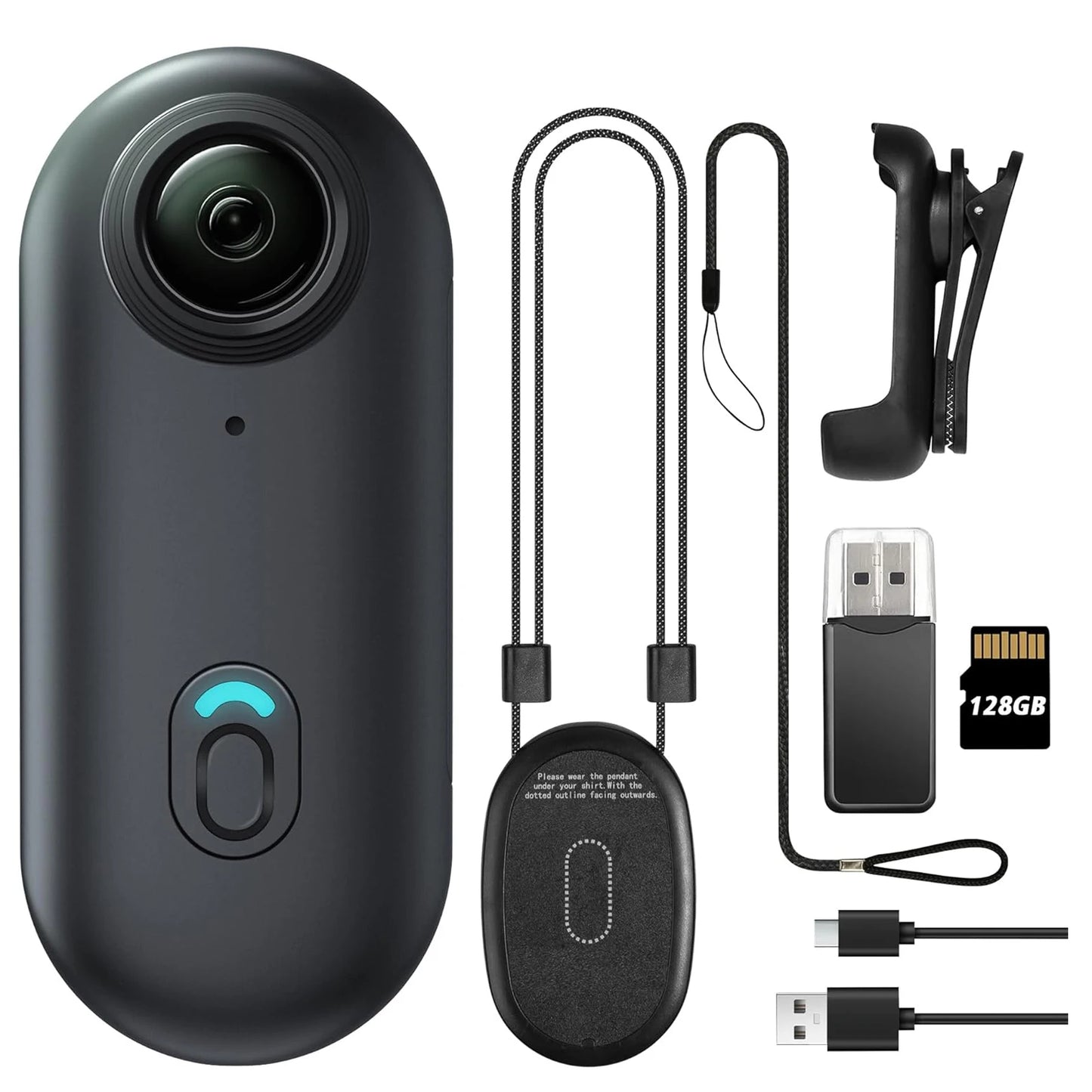 4K Mini WIFI Action Camera 128GB Thumb POV Portable Video Recorder with IPX7 Waterproof Camcorder Helmet Mount Vlogging (Black)