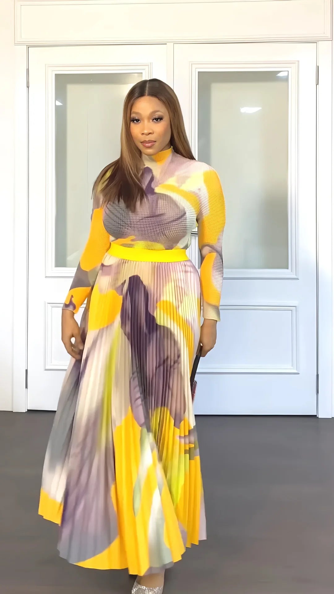 2 Piece Sets Womens Outfits Fashion Waffle Long Sleeved Pullover Short Top Elegant Pleated Skirt Tie Dye Autumn Two-Piece Set