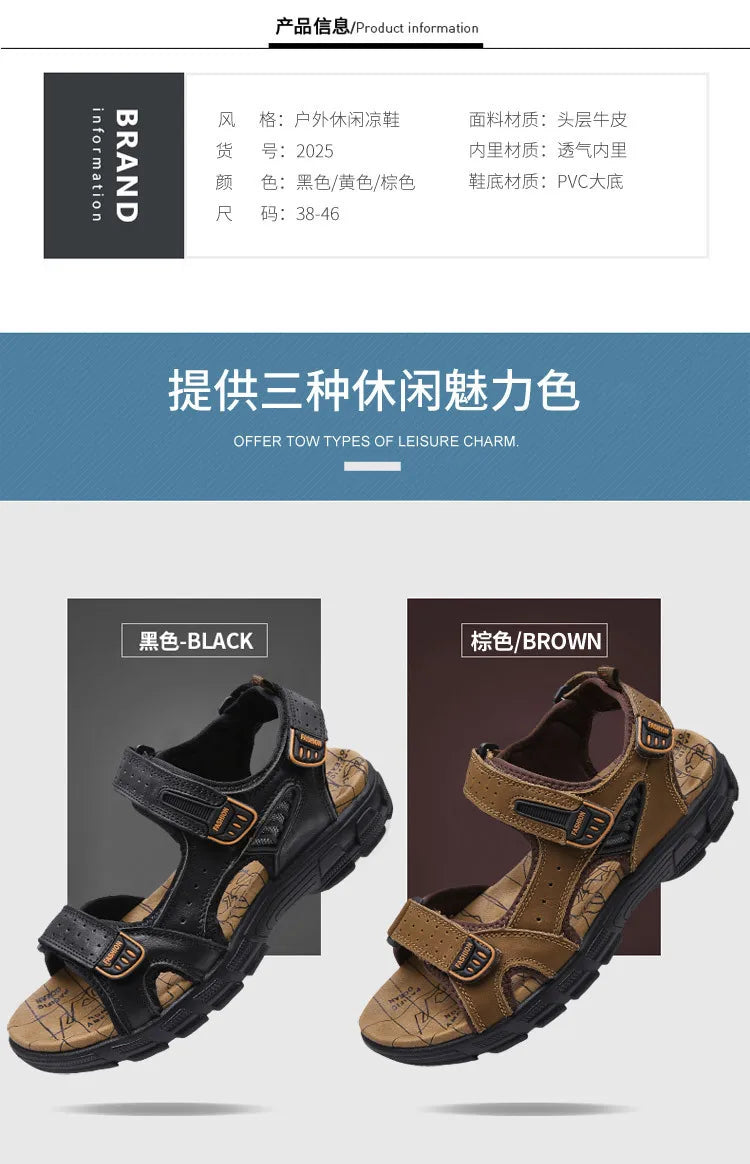 Designers Men's Sandals Luxury Genuine Leather Men's Sandals   High Quality Soft Casual Sandals for Men Beach Hiking Men's Shoes