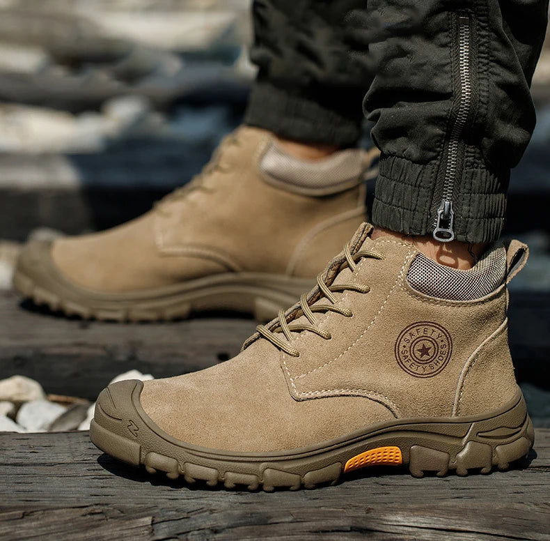 Imwete Steel Toe Work Safety Boot Men's High Top Anti Piercing Cotton Shoe Winter Thick Velvet Warm Safety Shoes Anti Smashing