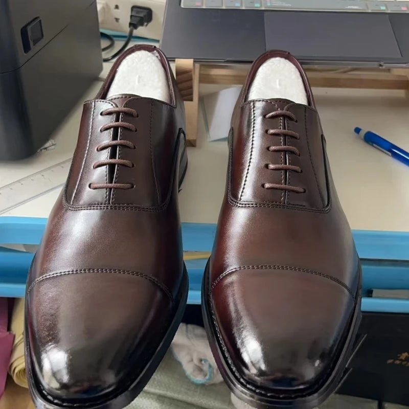 Man Genuine Leather Shoes Rubber Sole Man Business Office Male Dress Leather Wedding Party Shoes Plus 48 Men Italian Shoe