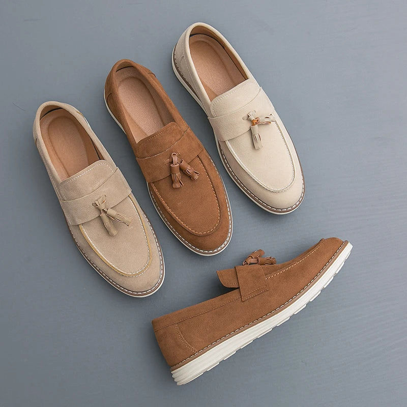 New Fashion Tassel Leather Men Shoes Slip On Loafers Classic Patchwork Suede Dress Shoes Man Daily Wedding Party Shoes for Man