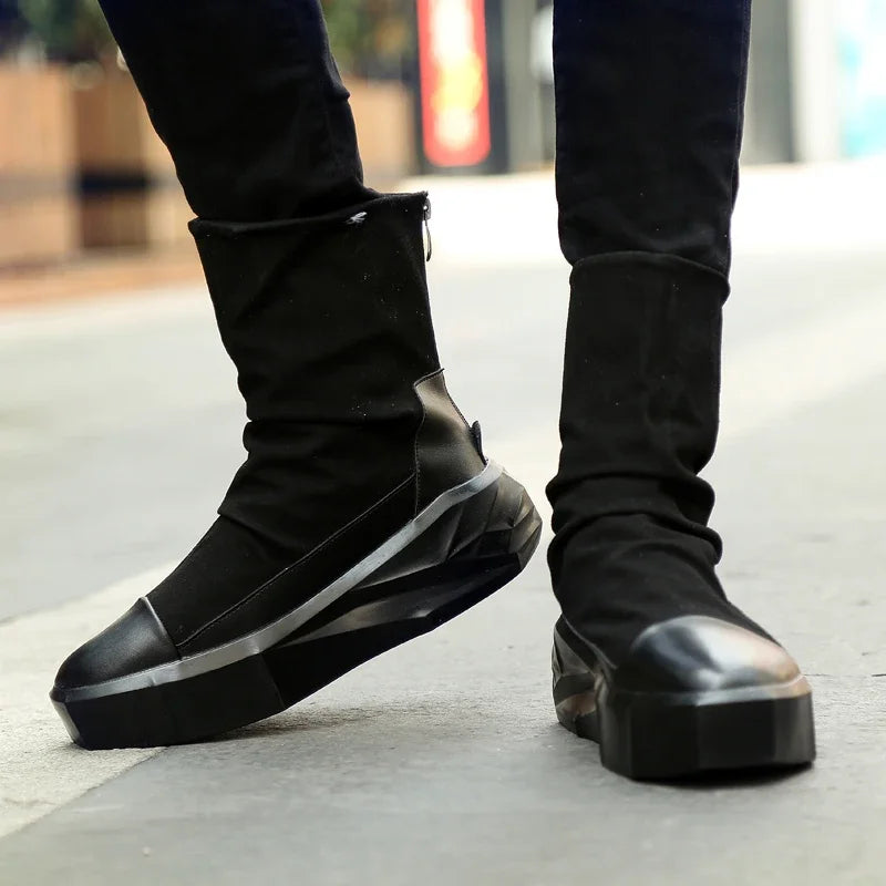 High Top 2025 Autumn New Men's Casual Shoes Fashion Slip On Man Sneakers Outdoor Comfort Trend Shoe Mid-Calf Men Boots Zipper 44
