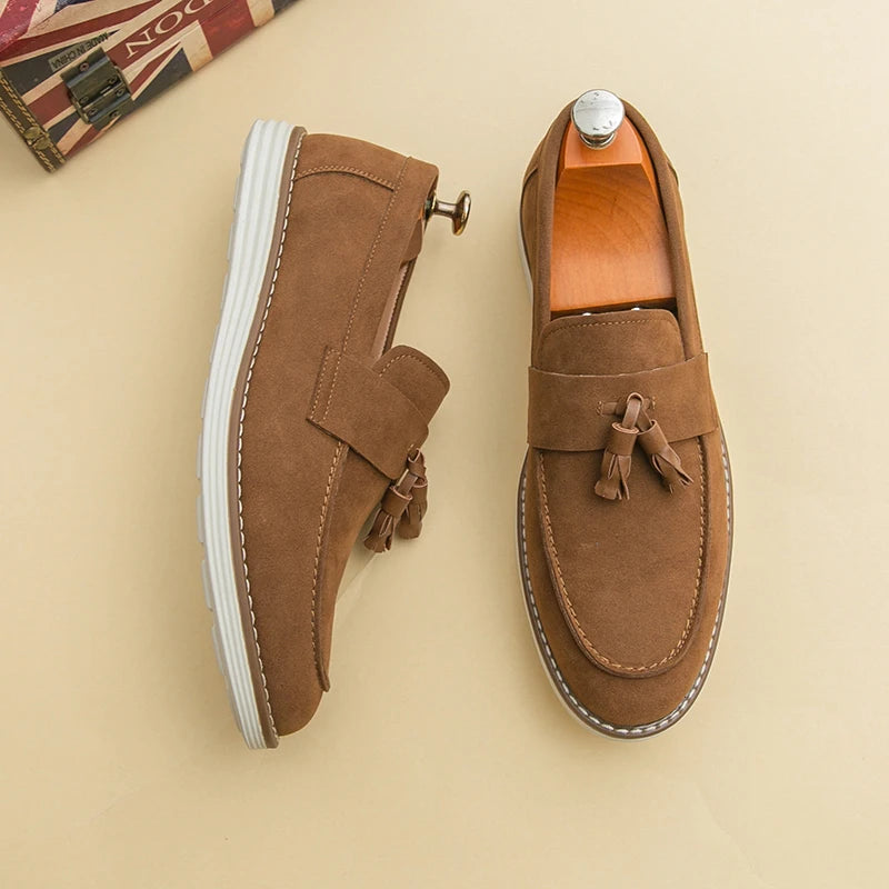 New Fashion Tassel Leather Men Shoes Slip On Loafers Classic Patchwork Suede Dress Shoes Man Daily Wedding Party Shoes for Man