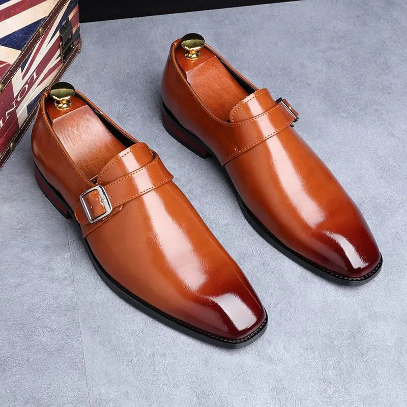 Man Retro Casual Business Shoes Microfiber Leather Square Toe Slip-on Buckle Dress Office Flats For Men Wedding Party Oxfords