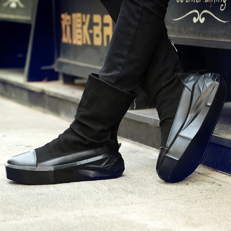 High Top 2025 Autumn New Men's Casual Shoes Fashion Slip On Man Sneakers Outdoor Comfort Trend Shoe Mid-Calf Men Boots Zipper 44