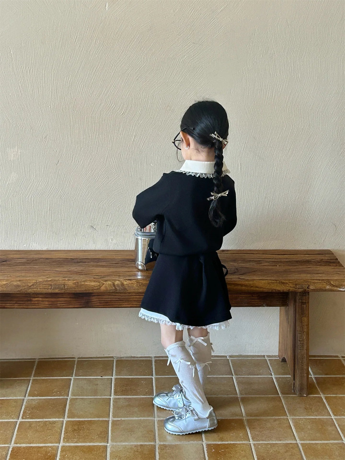 Childrens Dress 2025 Spring New Korean Fashion Girls All-match Butterfly-knot Lace Skirt Kids Clothes Girls