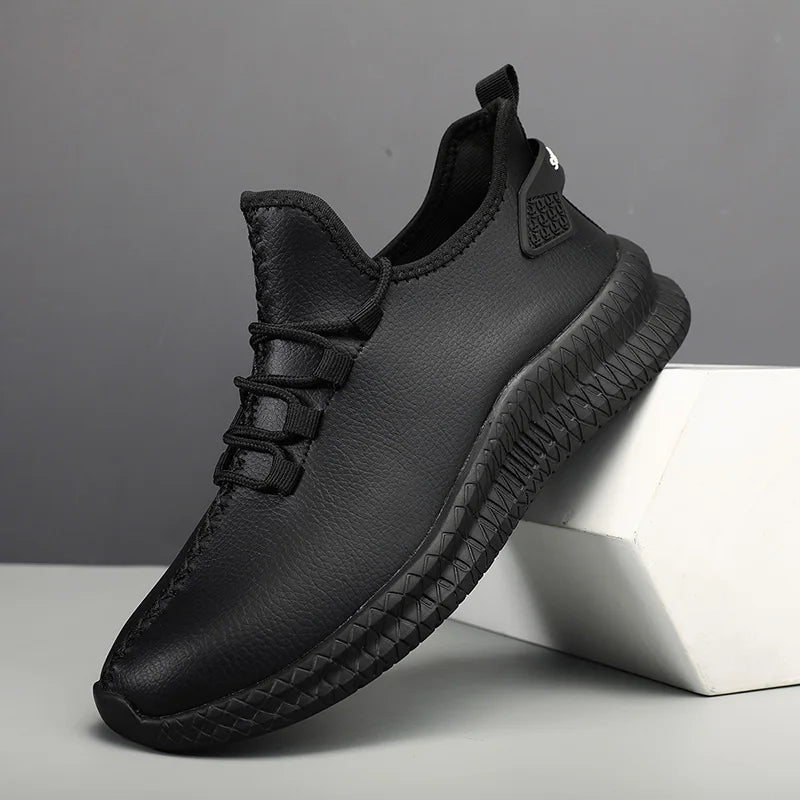 HKDQ New Men Casual Sneakers Waterproof Non Slip Outdoor Sneakers Male Artificial Leather Lace Up Low Top Lightweight Footwear