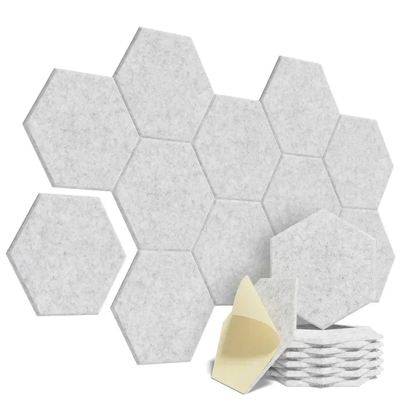 12 Pcs Self-Adhesive Hexagon Sound Insulation Foam Panel Home Studio Office Decoration Sound Insulation Panel Wall Sticker