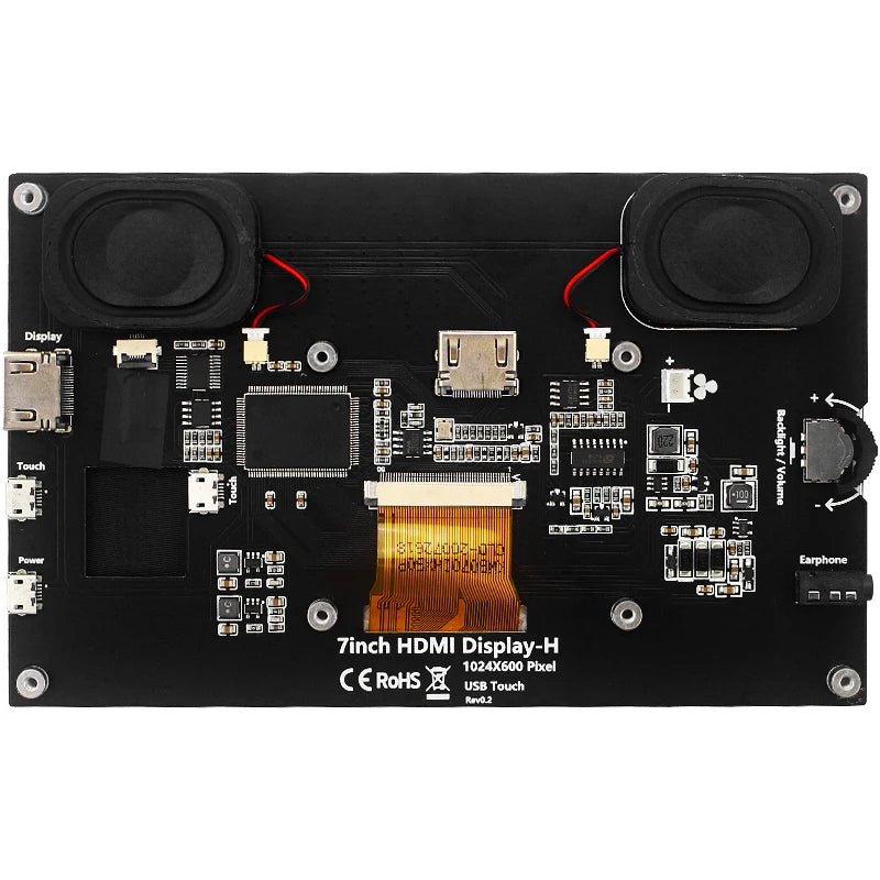 7 Inch Portable Display IPS LCD Capacitive Touch Screen 1024x600 Monitor Optional Speakers for Raspberry Pi 5 4B 3B+ Laptop PC