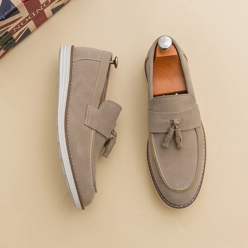 New Fashion Tassel Leather Men Shoes Slip On Loafers Classic Patchwork Suede Dress Shoes Man Daily Wedding Party Shoes for Man