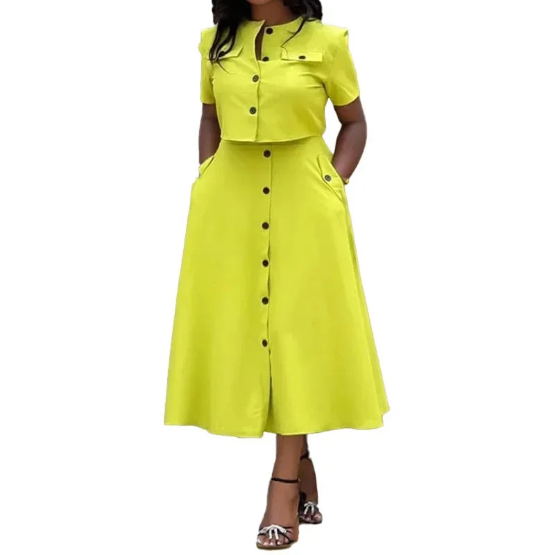Elegant Solid Color Short Sleeve Women's Set Spring Lazy Style Fashionable Casual Skirt And Top Ensemble from Mainland China