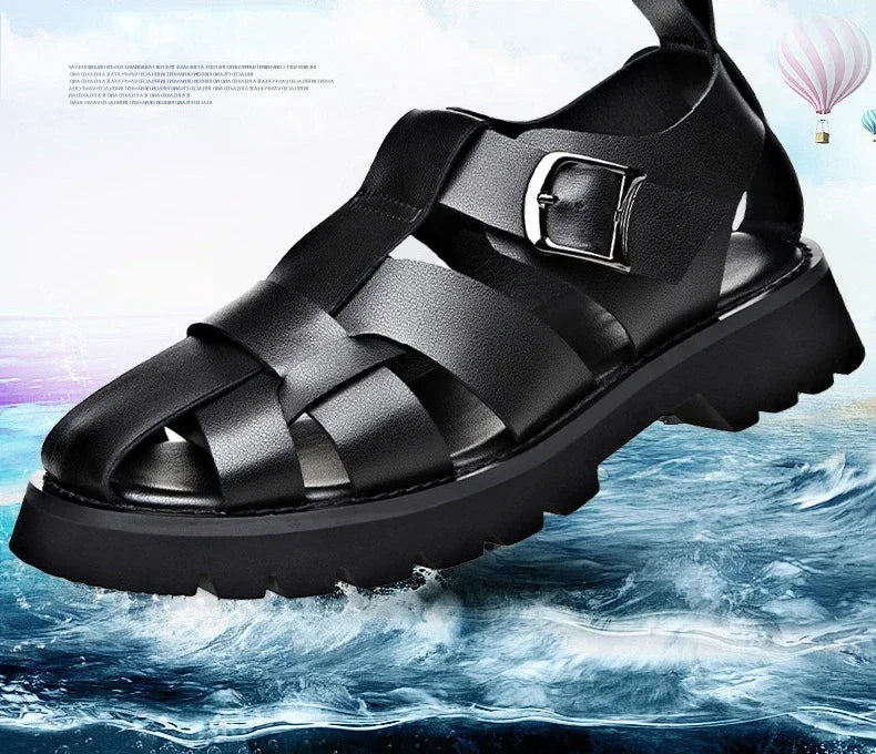 Men Sandals Cow Leather Roman Sandals for Men Summer Designer Platform Shoes Male Fashion Casual Black Sandals Man