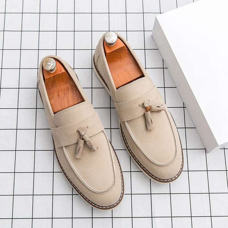 New Fashion Tassel Leather Men Shoes Slip On Loafers Classic Patchwork Suede Dress Shoes Man Daily Wedding Party Shoes for Man