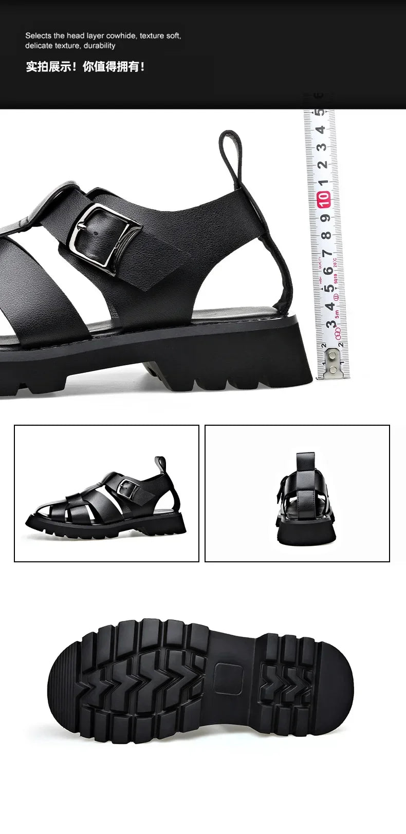 Men Sandals Cow Leather Roman Sandals for Men Summer Designer Platform Shoes Male Fashion Casual Black Sandals Man