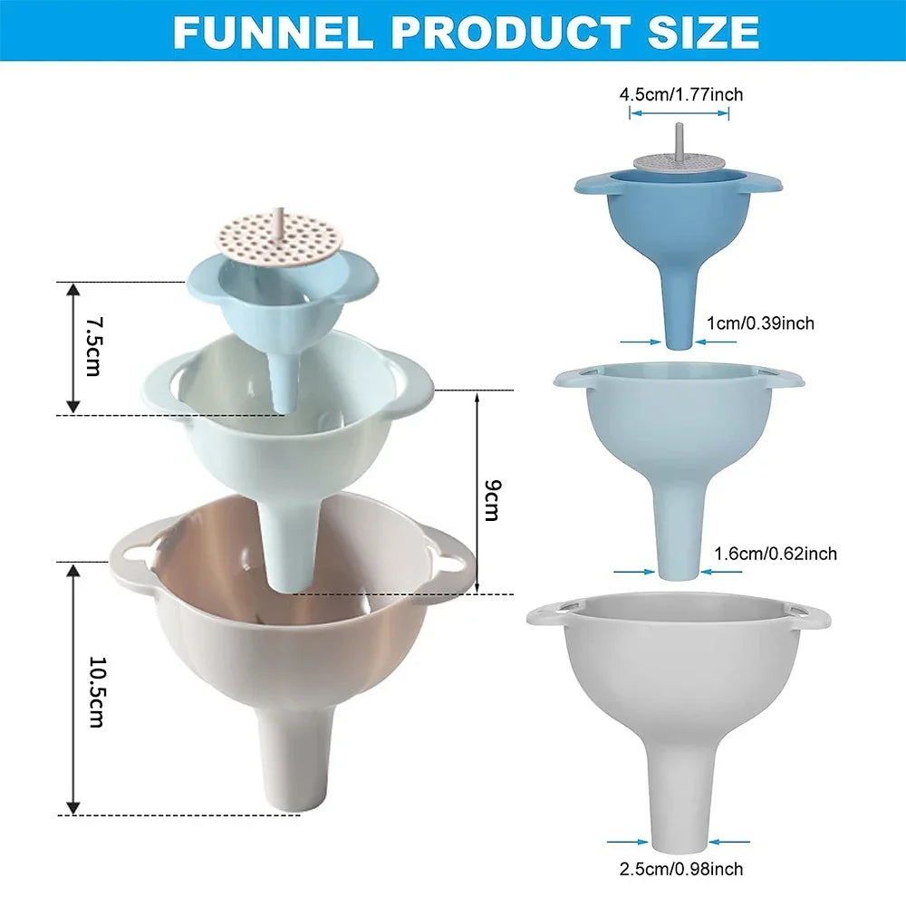 Household Filter Plastic Multi-function Funnel Set Oil Hopper Filter Oil Can Sub-packaging Funnels Kitchen Accessories