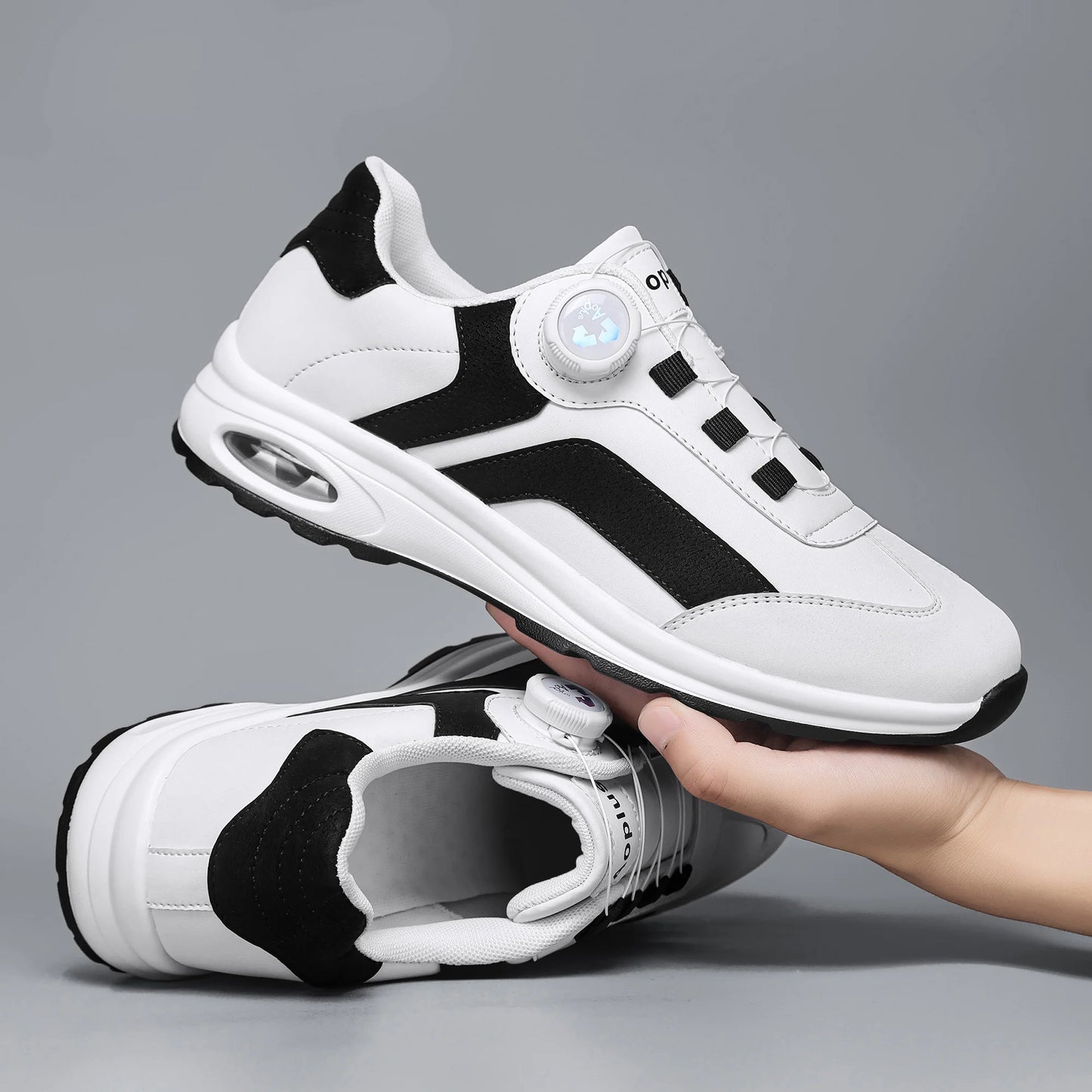 Fashionable Men's sport Casual shoes, lightweight Cycling shoes, Outdoor Walking shoes, Golf shoes, black and White Large size
