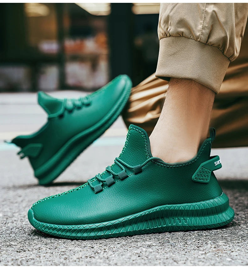 HKDQ New Men Casual Sneakers Waterproof Non Slip Outdoor Sneakers Male Artificial Leather Lace Up Low Top Lightweight Footwear