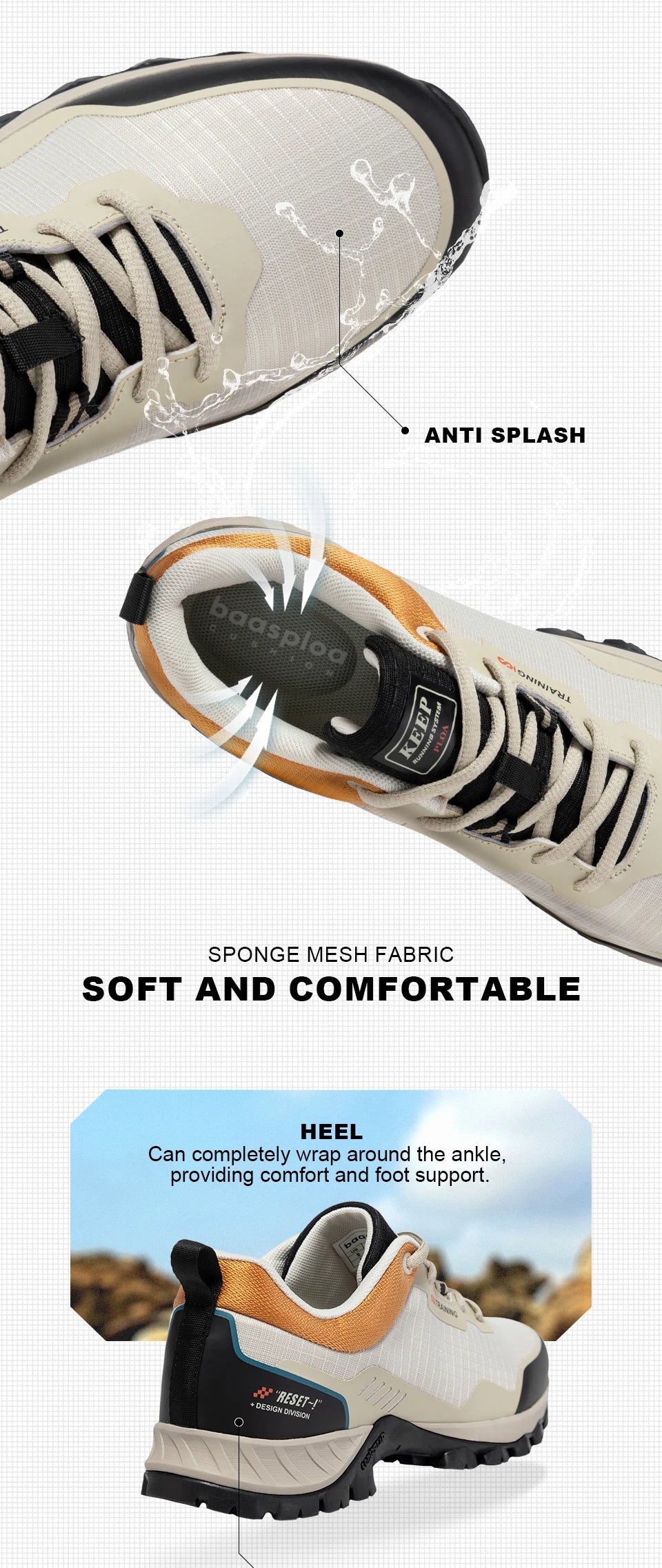 Baasploa Men Hiking Shoes Leather Waterproof Outdoor Sneakers Professional Men Comfort Casual Sneakers Male Antiskid Outdoor