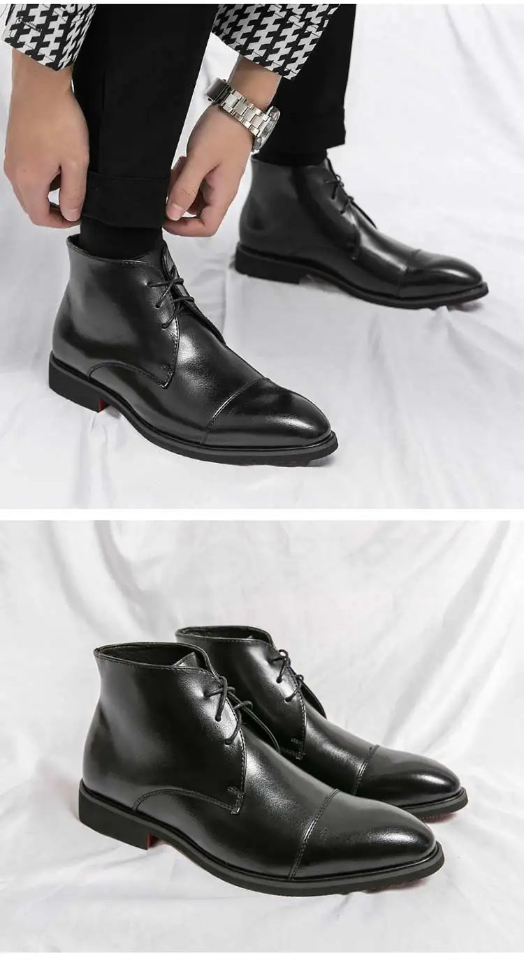 Men Boots Red Sole Handmade Solid Color Lace Up Classic Business Ankle Boots for Men Free Shipping Fashion Mens Shoes