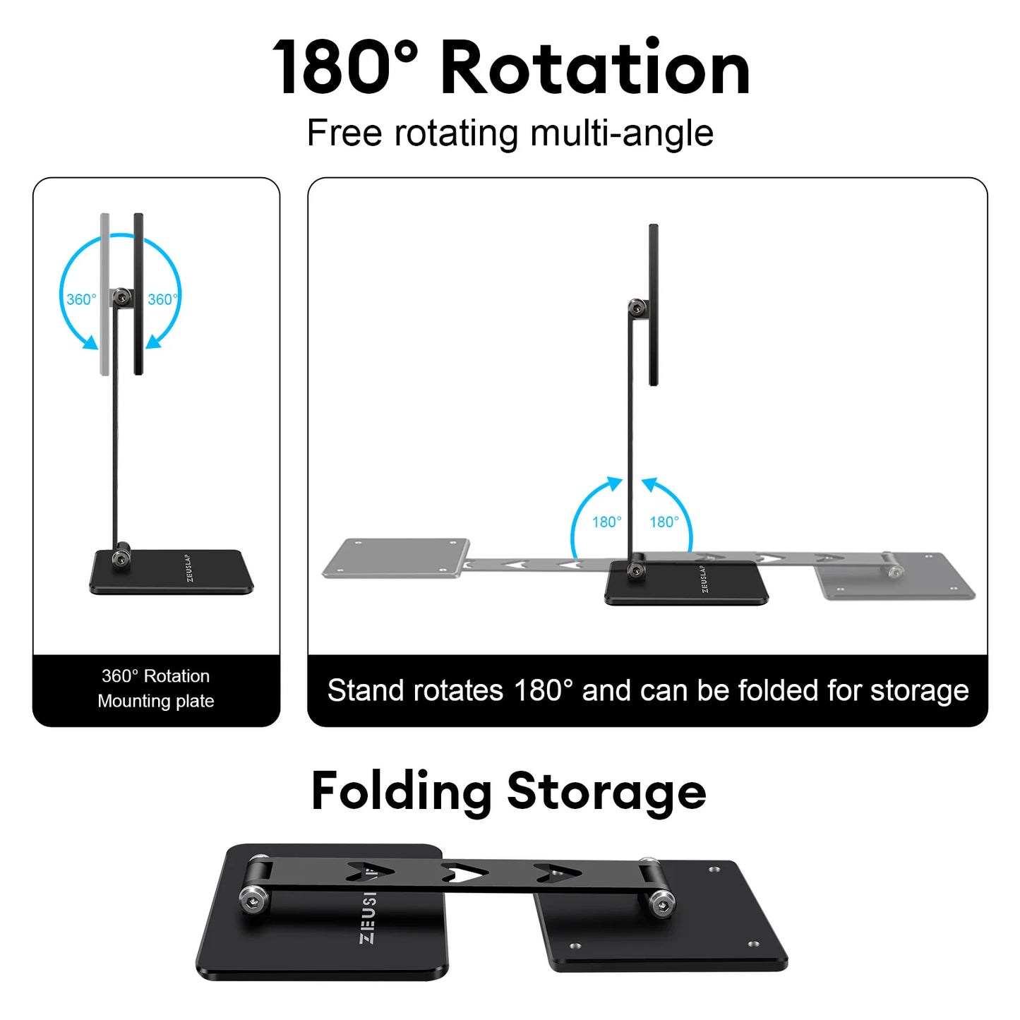 ZEUSLAP Rotating Portable Monitor Desk Metal Stand Holder For VESA Mount monitor