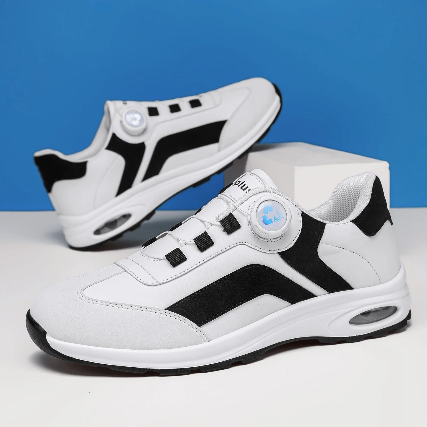 Fashionable Men's sport Casual shoes, lightweight Cycling shoes, Outdoor Walking shoes, Golf shoes, black and White Large size