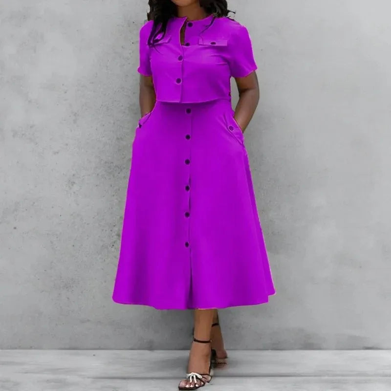 Elegant Solid Color Short Sleeve Women's Set Spring Lazy Style Fashionable Casual Skirt And Top Ensemble from Mainland China